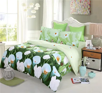 

Green White Flowers Bedding Set 3D Floral Print Duvet Cover Set Bed Sheet Bed Linens Pillowcase Soft Bedclothes 4pcs Bed Set D30
