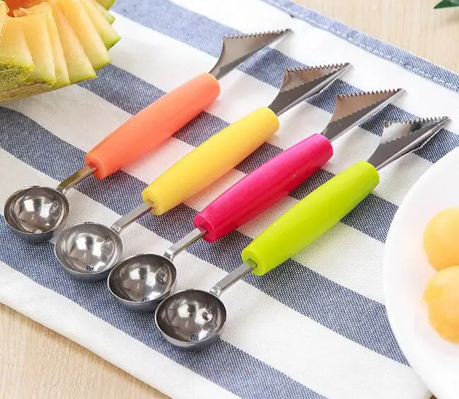 100pcs 2in1 Dual-head Fruit Ball Carving Knife Kiwi Fruit Waterlemon Scoop Melon Digger Jar Mashed Potato Baller Ice Crea