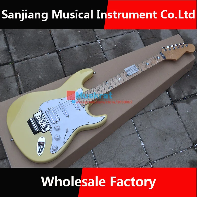 

In stock !Electric guitar Milk yellow color The stars f Free shipping 6 strings guitar give as a present Backpack dial the slice