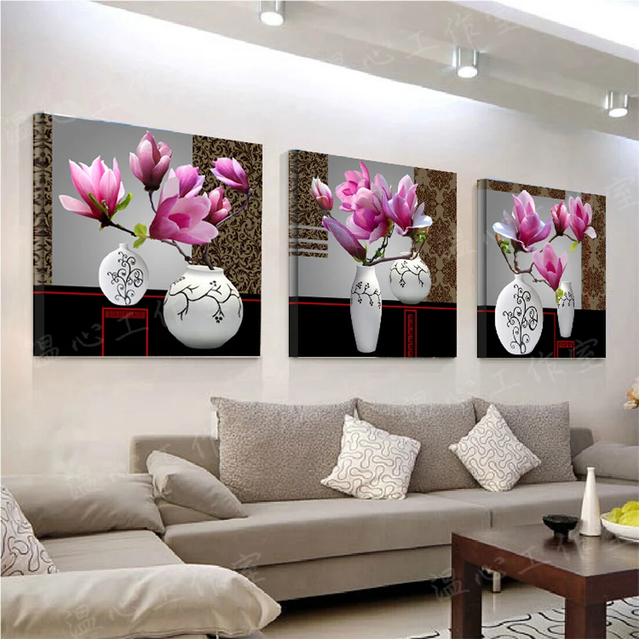 

Printed Painting modern home decorative Painting Magnolia Painting on canvas 3 Panel Wall art With Framed W0159