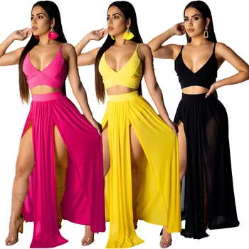 

New Two Pieces Summer Dress Yellow Rose Black Solid Crop Top And Dresses For Women Summer Sexy Clothes Chic Hot Ladies Clubwear