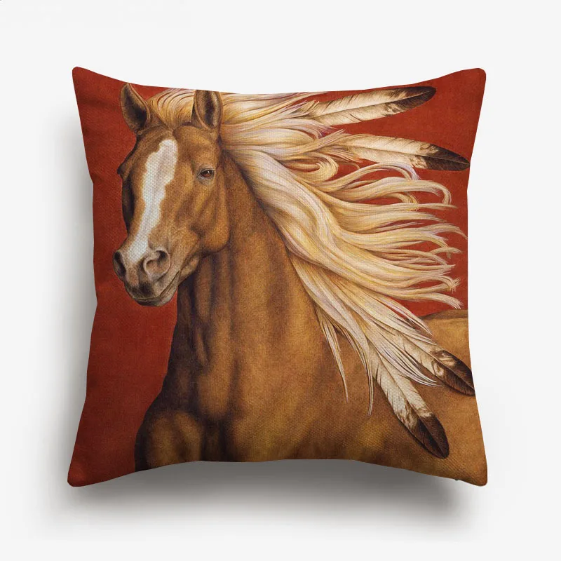 Wild Animal Horse Lion Cushion Covers Indian Style Painting Horses