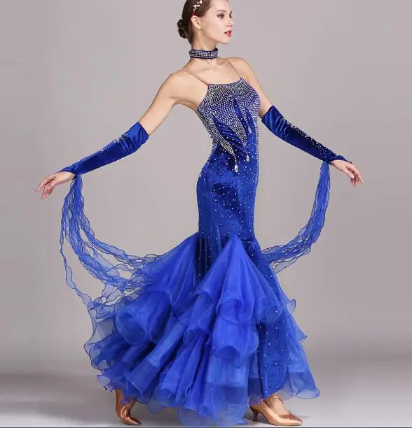 Платье для соревнований бальных танцев, стандартные платья, современный танцевальный костюм, платье для бальных танцев, стразы S7016 - Цвет: Королевский синий