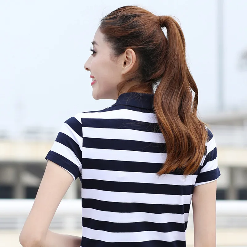 Рубашка поло женская хлопковая в полоску с коротким рукавом|brand polo shirt women|polo brand