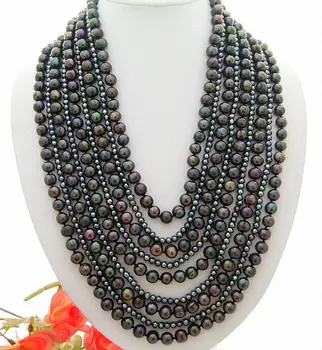 

Wonderful! 9Strands 21-31"10mm Black Pearl Necklace