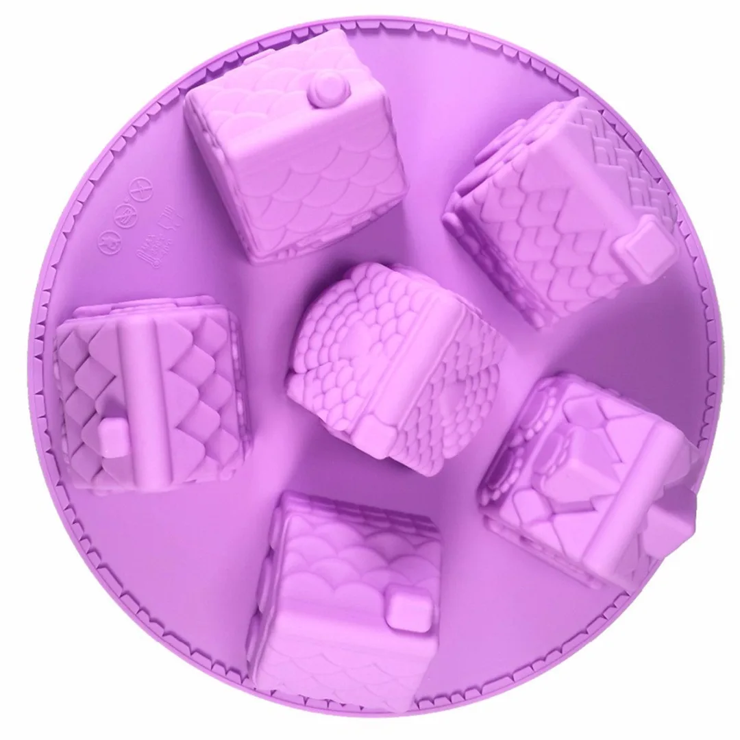 JX-LCLYL 3D Mini Houses Cake Mold Gingerbread Houses Silicone Cake Mold Baking Tools New