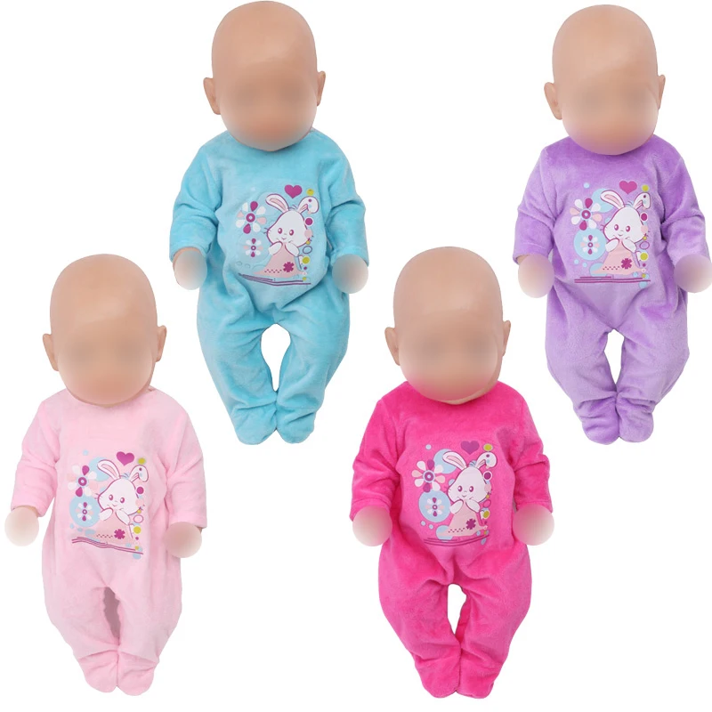 

43 cm baby dolls Clothes newborn Cute bunny jumpsuit pajamas Baby toys Dress fit American 18 inch Girls doll f622