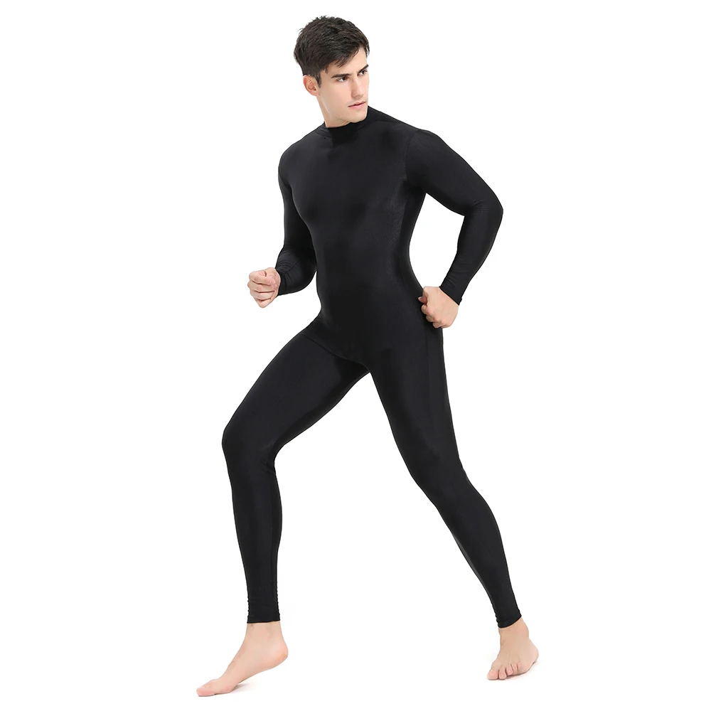 AOYLISEY Adult Black Unitard Long Sleeve Mock Neck Ballet Women Jumpsuit Spandex One Piece Dance Wear for Men Zentai Costumes