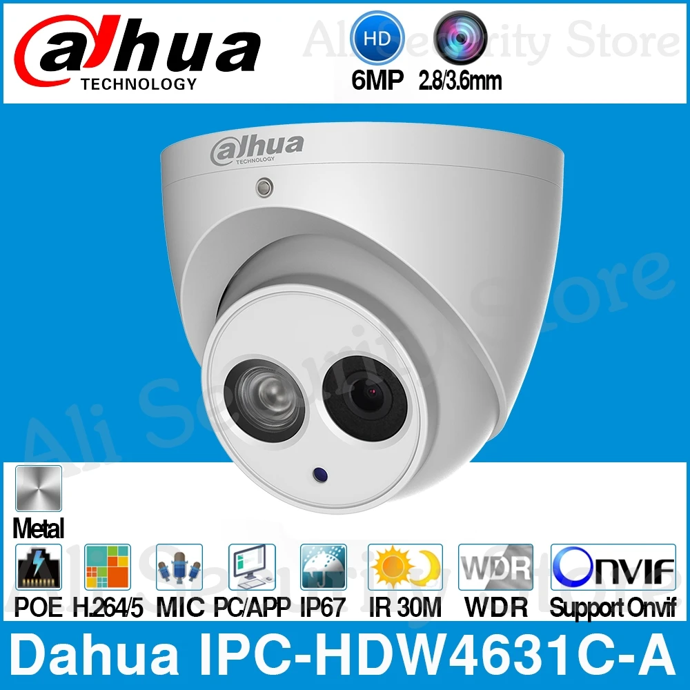 Najtaniej Dahua IPC HDW4631C A 6MP HD POE sieć Mini kamera ip kopułkowa metalowa obudowa wbudowany mikrofon CCTV 30M Onvif IR aktualizacja z IPC HDW4433C A