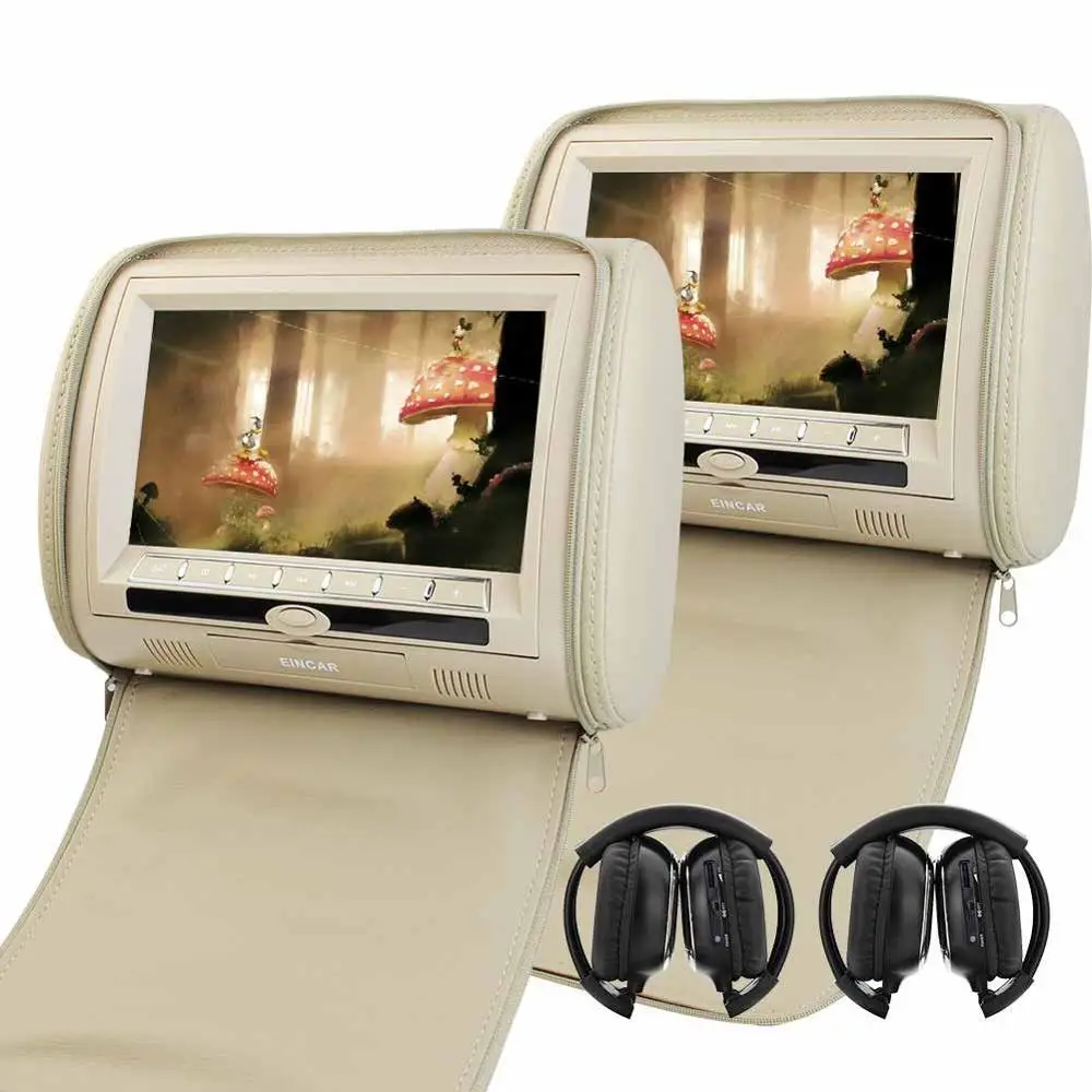 

9 Inch Car Headrest Monitors LCD Screen Dual DVD Player built-in IR FM Transmitter + 2 Wireless IR Headphones(3 colors optional)