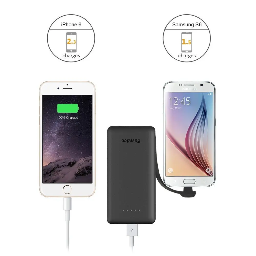 EasyAcc 6000mAh Power Bank Portable Charger with Built-in Micro USB Cable Ultra-Slim External Battery Pack for Moblie Phone EasyAcc 6000mAh Power Bank Portable Charger with Built-in Micro USB Cable Ultra-Slim External Battery Pack for Moblie Phone