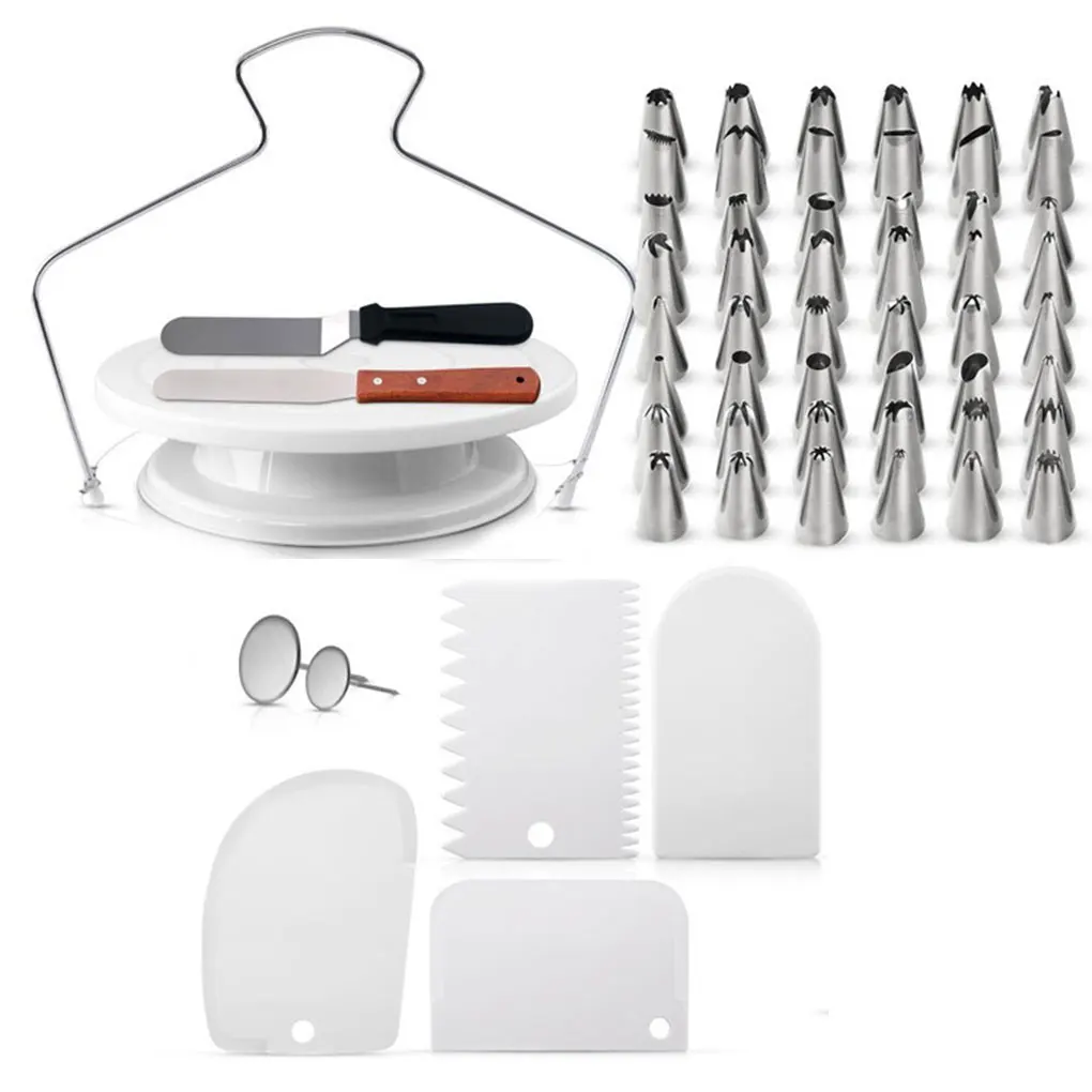 

73 Pcs Cake Baking Decorating Kit Rotating Turntable Frosting Piping Bags Tips Set Icing Spatula Smoother Pastry Tools
