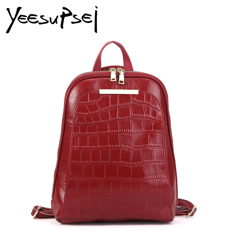 

YeeSupSei Luxury Alligator Backpack Women Crocodile Grain Leather School Bag Student Backpack Lady Women Bag Package Female Bag