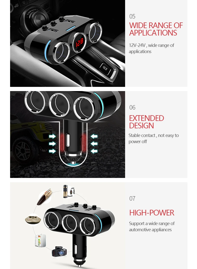 Автомобильное зарядное устройство для прикуривателя 12 в автомобильный сплиттер разъема, Автомобильный светодиодный usb-адаптер для зарядки, универсальные аксессуары для телефонов