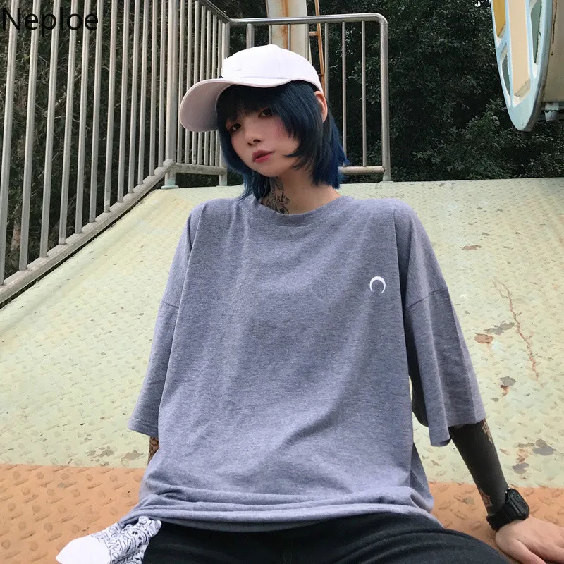 Neploe Harajuku футболка для женщин летние хлопковые Винтаж Вышивка уличный с короткими