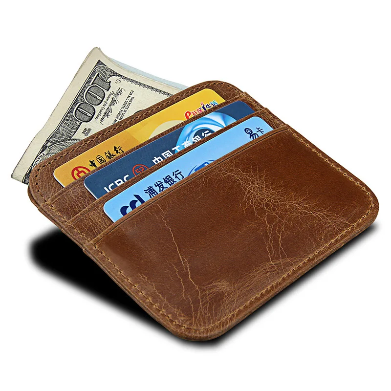 

Thin Card Holder Men's Genuine Cow Leather Wallets Short Credit Card Holder Bus Purses Slim Coin Pocket Solid RFID Male Wallet