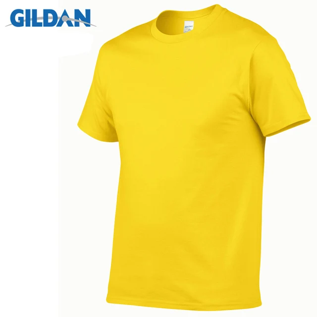 1 PCS Gildan Quality Men's Summer 100% Cotton T-Shirt Men Casual Short Sleeve O-Neck T Shirt Comfortable Solid Tops Tees Chrysanthemum
