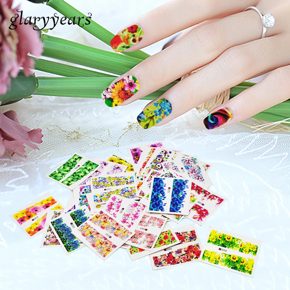 Water Transfer 50 Sheets Nail Art Sticker Decal Set Full Cover Colored