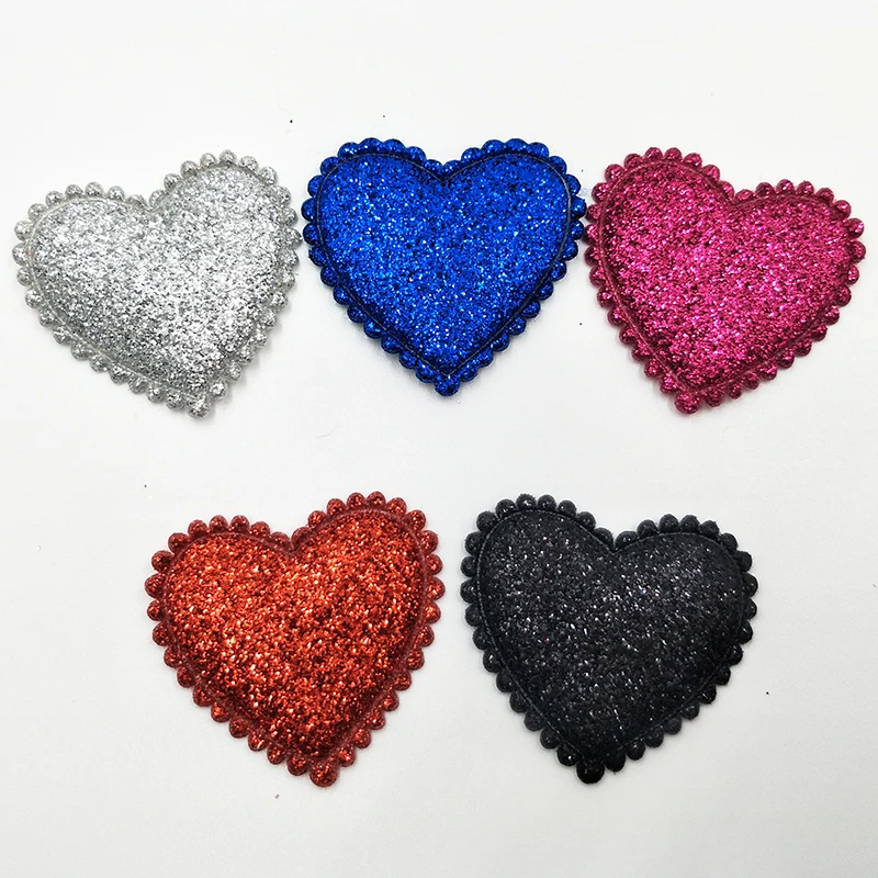 Free shipping 20pcs Padded Shiny/Glitter Felt Heart Appliques for