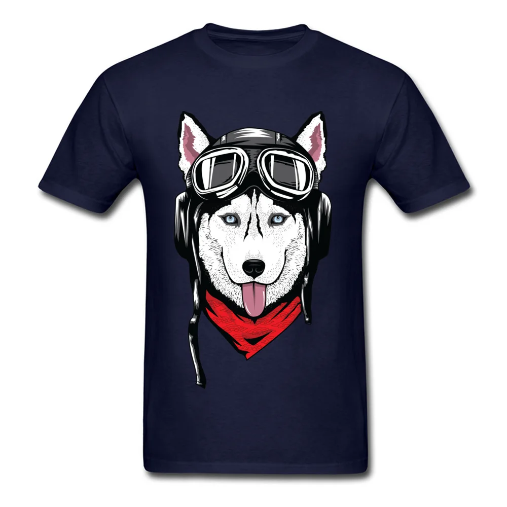 Husky with Helmet T Shirt Normal Short Sleeve New Coming Round Neck Pure Cotton Tops Tees Sweatshirts for Male VALENTINE DAY Husky with Helmet navy