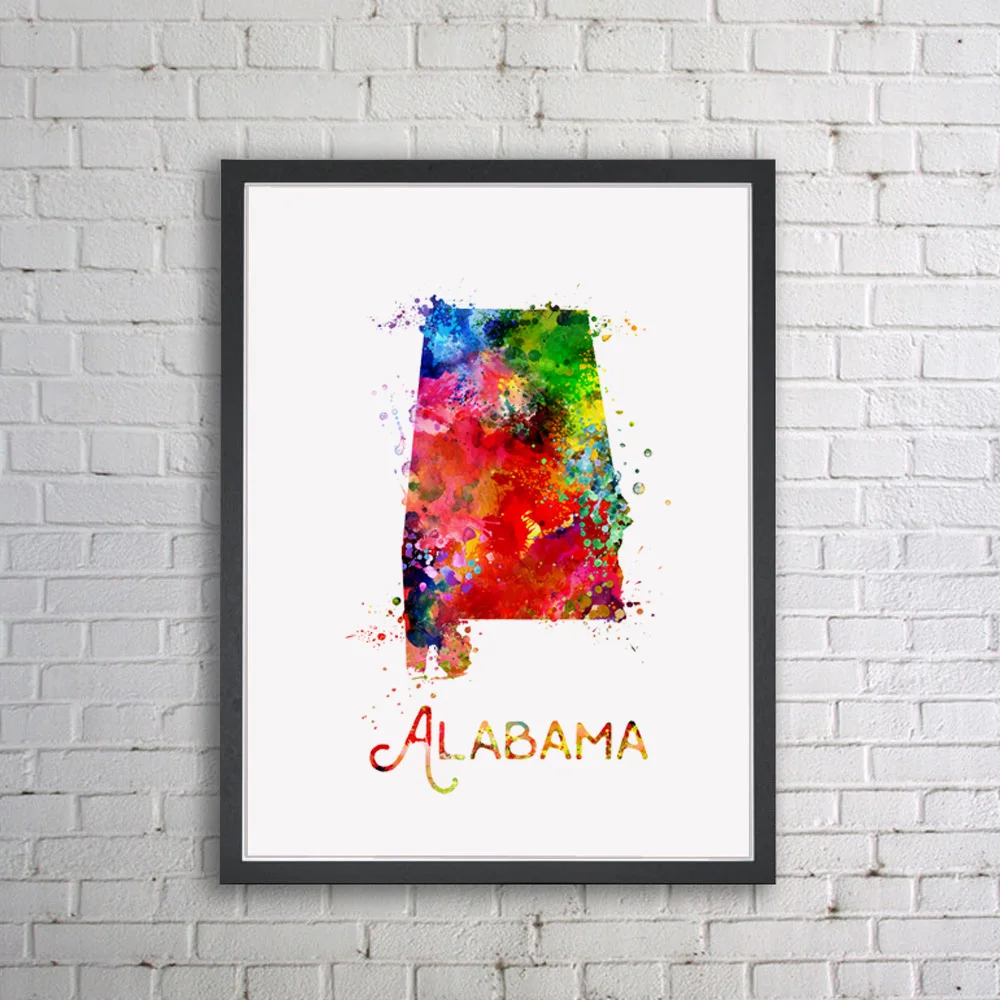 Buy Alabama Map Painting Watercolor Art Paint Unique