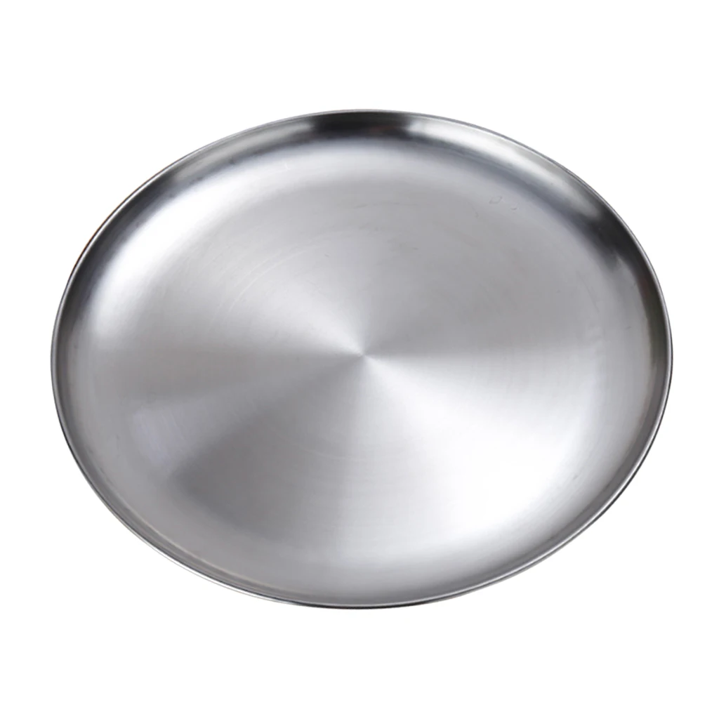 Stainless Steel Flat Dish plate Double Insulated Thick Platter for BBQ No Corners Durable Drop-Resistant