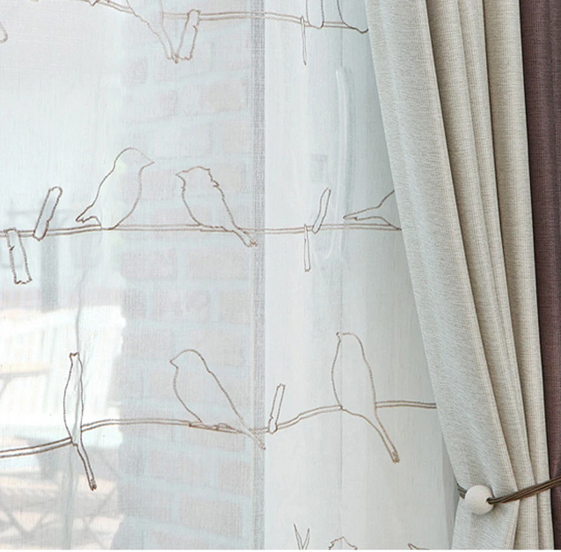 Тюль с птицей, занавески, вышитый тюль, дизайнерские занавески из искусственного льна, отвесный тюль для гостиной, готовые, WP402A