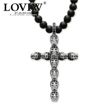 

Stand Necklace Obsidian Skull Cross Thomas sabor Punk European new Fashion Heart Gift Jewelry silver colour For Men Women
