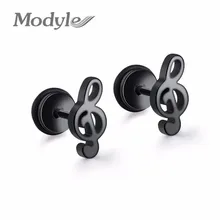 Modyle moda música nota de aço inoxidável parafuso prisioneiro brincos para mulher ouro/preto/cor aço punk feminino jóias presente