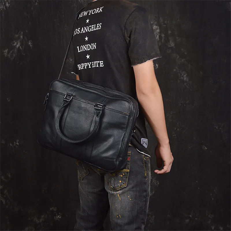 Nesitu Высокое качество Черный Натуральная кожа 14 ''ноутбук офисный мужской портфель бизнес сумка портфель M1814