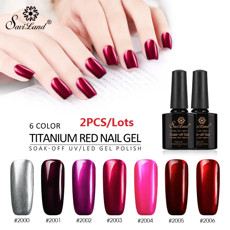 

Saviland 2pcs Titanium Red Gel Varnish Mirror Bright Rose Red Mirror Nail Glue Red Metal Titanium Gel Polish UV Gel Nail Lacquer