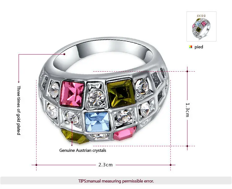 2017 ROXI Colorful Crystal Rings Wedding Rings Silver Color Fashion Jewelry For Women