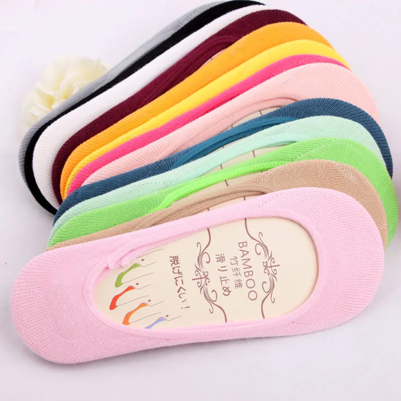 

Spring summer thin invisible boat socks bamboo fiber cotton candy color low chausette silica anti sliding multicolor lady socken