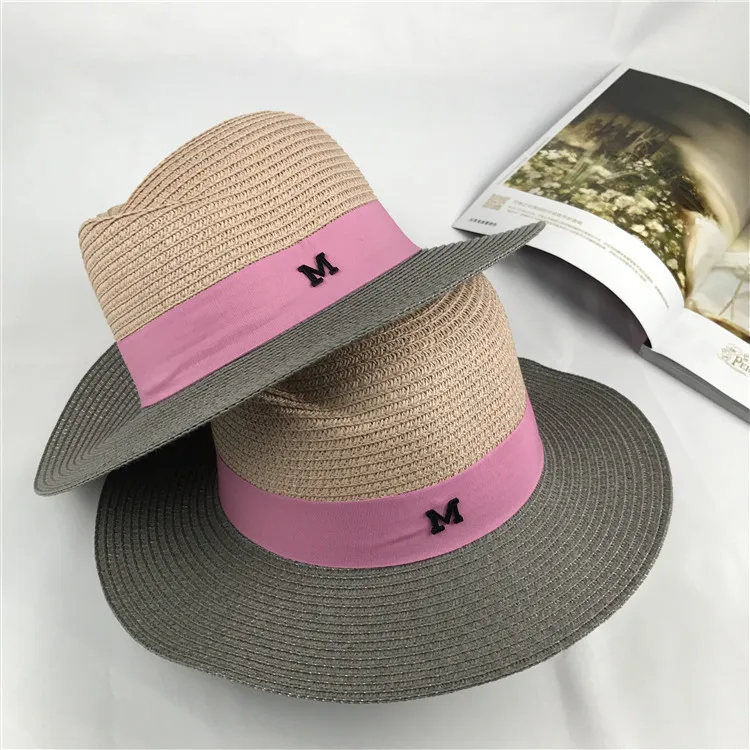 Летняя соломенная шляпа солнцезащитная Кепка с буквой М Paname шляпа широкие свисающие поля джаз шляпа пляжные Шапки для женская кепка вводной шляпа от солнца A001