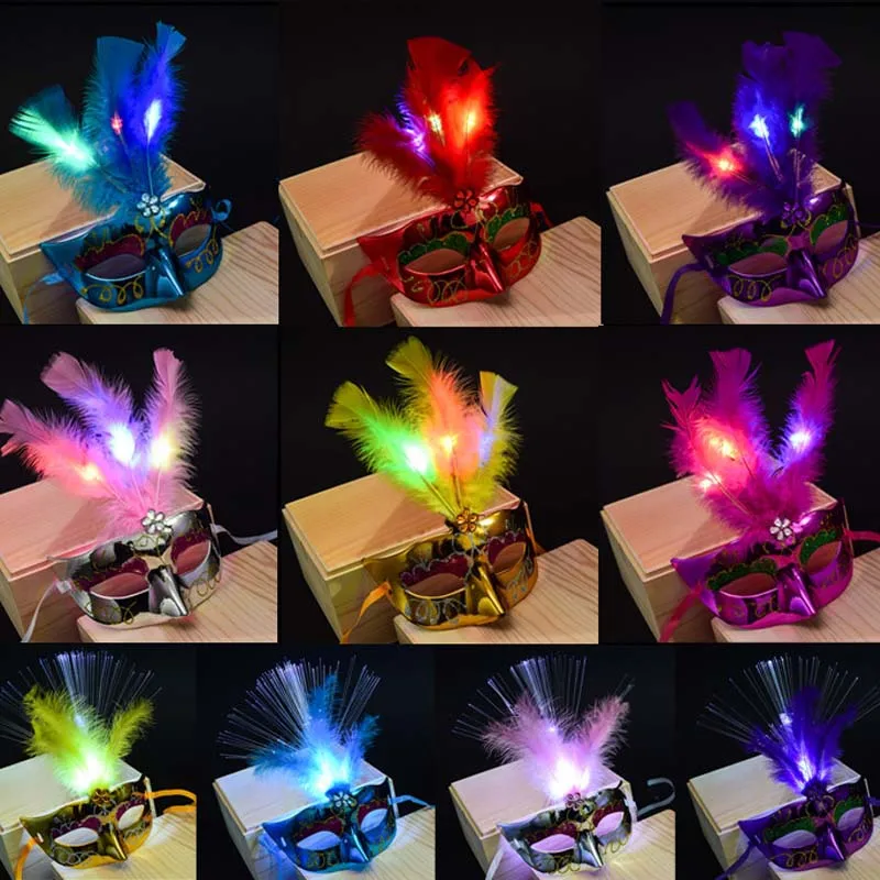 

New Sexy Women Girl Flashing Feather Mask Glow Light Venetian Masks LED Rave Party Decor Cosplay Wedding Halloween Purim
