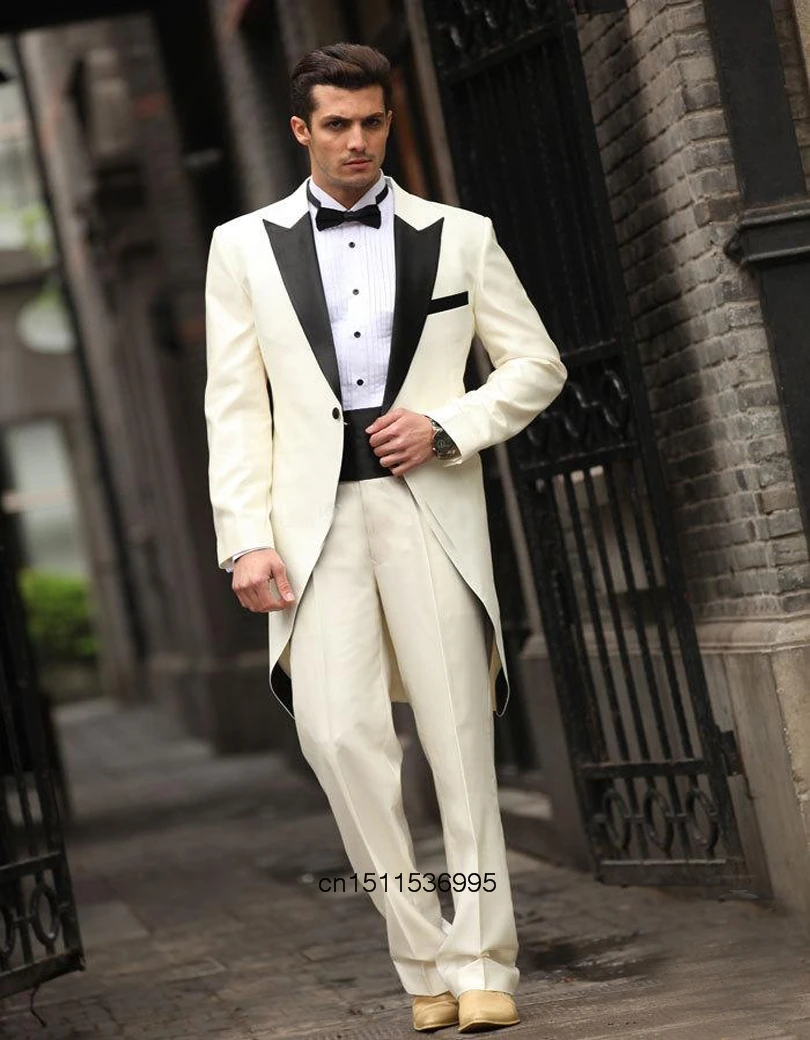 Men Black Wedding Suit Groom Suit Groomsman Party Prom Tailcoat Suit Custom Made 