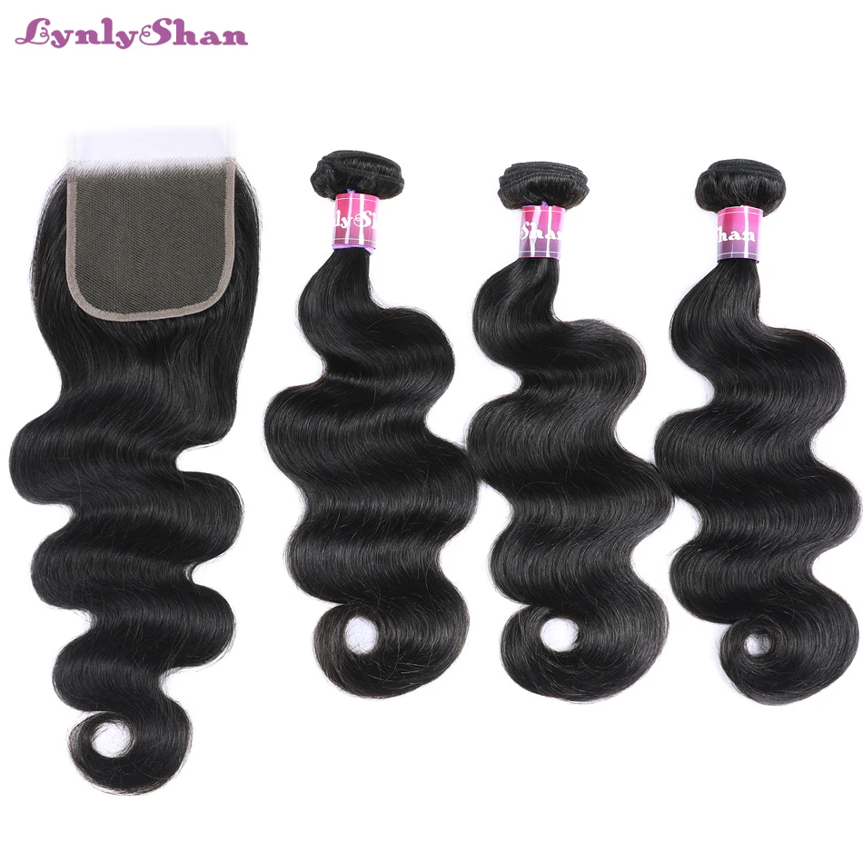 

Lynlyshan Brazilian Human Hair Body Wave Bundles With Closure Natural Colour 3 Bundles With 4*4 Closure Remy Hair Free Shipping