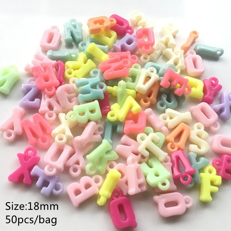 

Meideheng acrylic hanging hole spring color letters beads for Jewelry making Children's enlightenment education 18mm 50pcs/bag