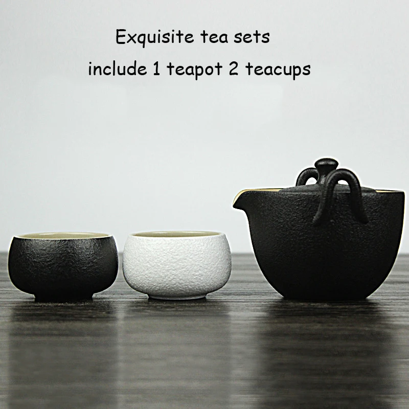 Antique Stone Glaze Zen Tea Set Black and white 1 teapot 2 teacups