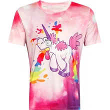 Футболка для Для женщин летние шорты рукавом Galaxy забавные больных Единорог Pattern 3D печатных футболка с персонажами из мультфильмов Симпатичные футболки розовый