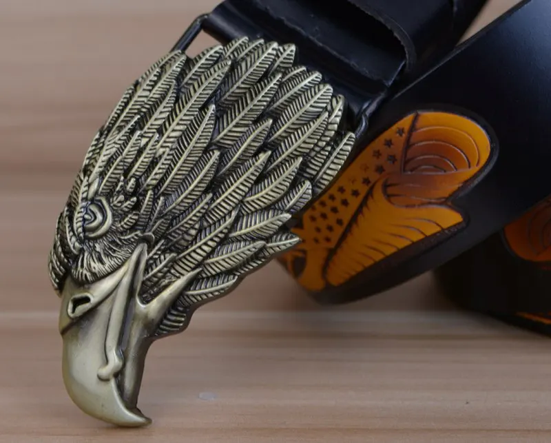 blue leather belt Eagle Designers Luxury Fashion Vintage Male Strap Brand Genuine Leather Belts for Men Punk Cowskin for Jeans Cintos Ceinture brown dress belt