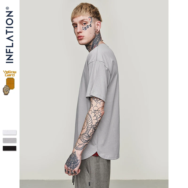 INFLATION Sleeve Stripe Basic Tee Homme Men Clothing 2019 Summer Short Sleeve Cotton T-shirt O-neck Brand Tshirt 91162S