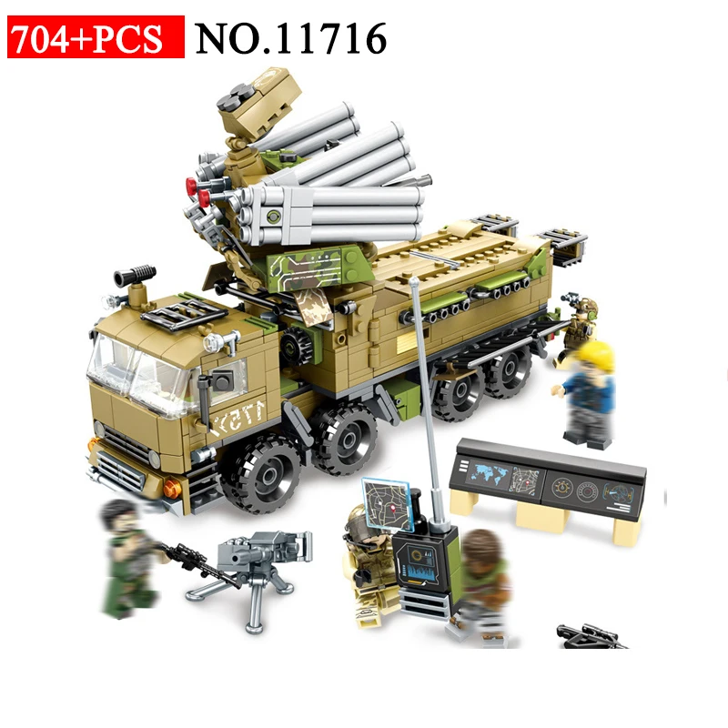 

11716 Modern Military Wars Armor 51 Mobile Defense Command Center Headquarters Army Truck Building Blocks toys For Children