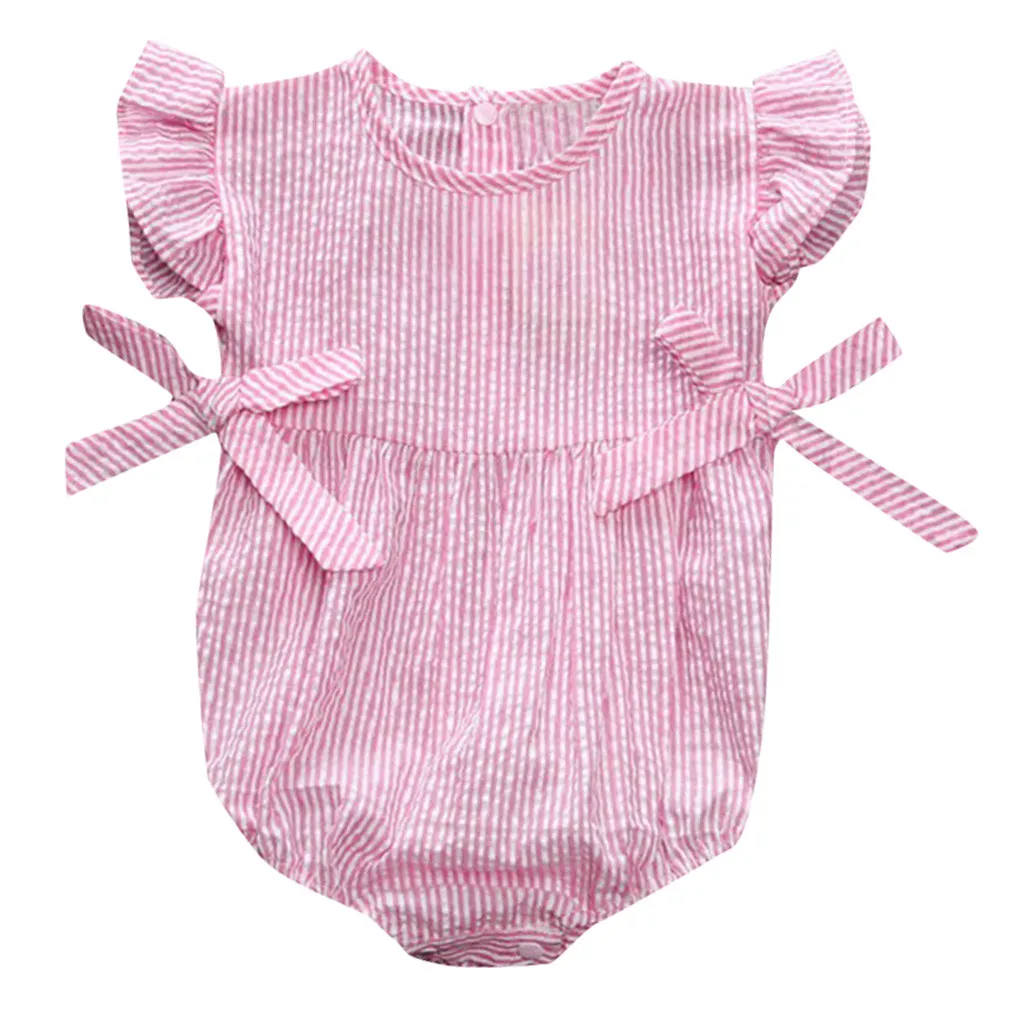 Одежда для новорожденных девочек модный милый полосатый комбинезон без рукавов с бантом удобная одежда для детей