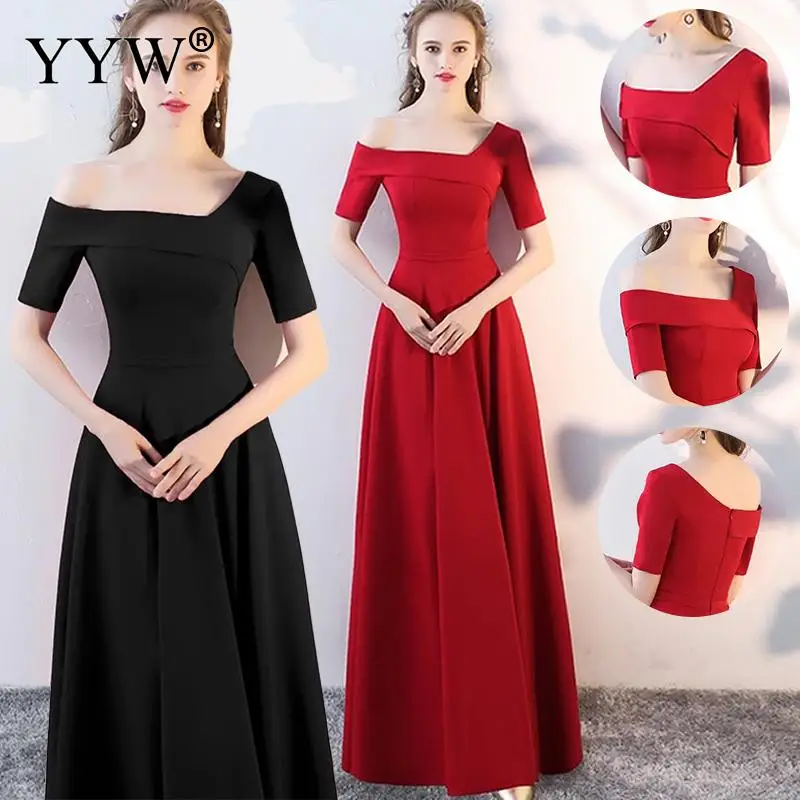 

Red Evening Dresses Women Long Party Gowns One Shoulder Sexy A Line Formal Dress High Waisted Solid Black Elegant Robe De Soiree