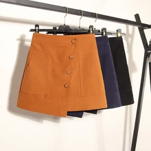 Hong Kong Женская мини-юбка выше колена Новая Женская Осенняя Асимметричная короткая женская юбка с завышенной талией однотонная