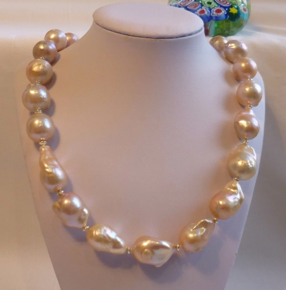

Silver Genuine 15-17mm Baroque freshwater pearls necklace Pink shipping free