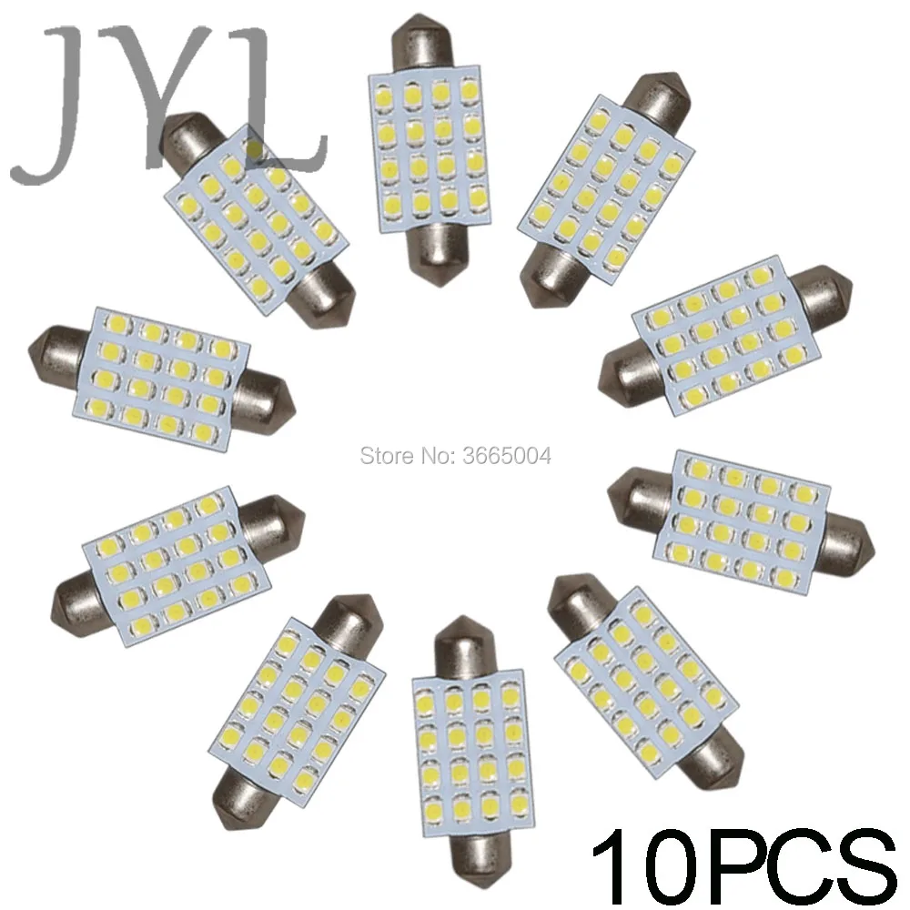 

10Pcs 3528 41mm 16SMD Car Interior Dome Festoon LED Light Bulbs Lamp White DC24V 1.0W
