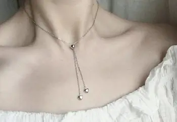 

Double Heart Love & Polished Round Bead Tassel Necklace Drop Pendant 100% Real. 925 Sterling Silver Fine Jewelry GTLX1590