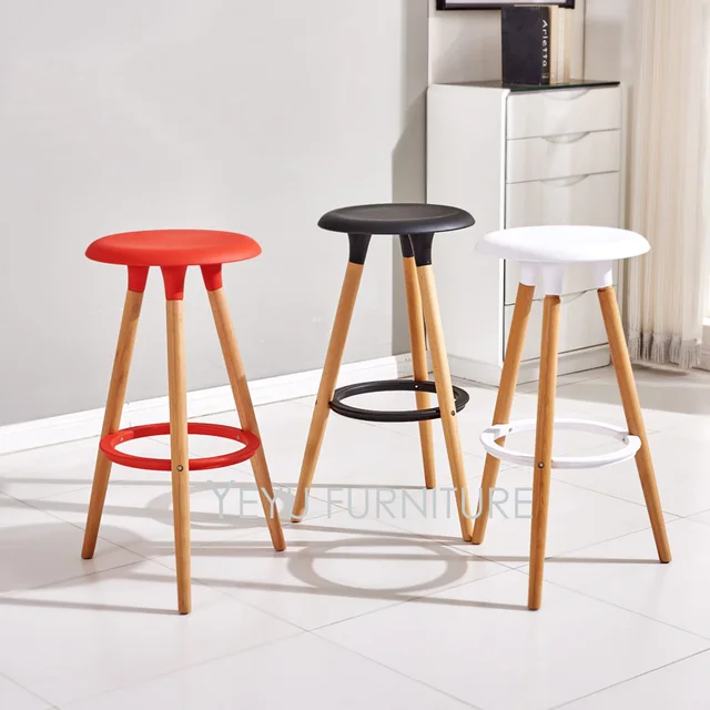 Us 179 0 Minimalist Modern Design Plastic And Solid Wood Bar Stool Wooden Counter Simple Chair Living Room Furniture Set In
